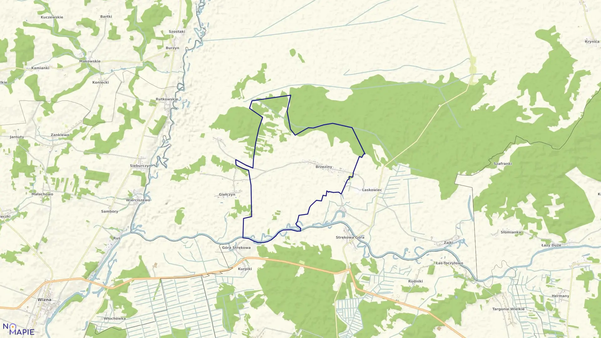 Mapa obrębu BRZEZINY w gminie Trzcianne