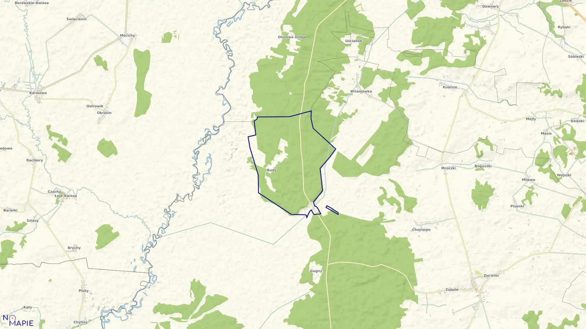 Mapa obrębu BUDY w gminie Trzcianne