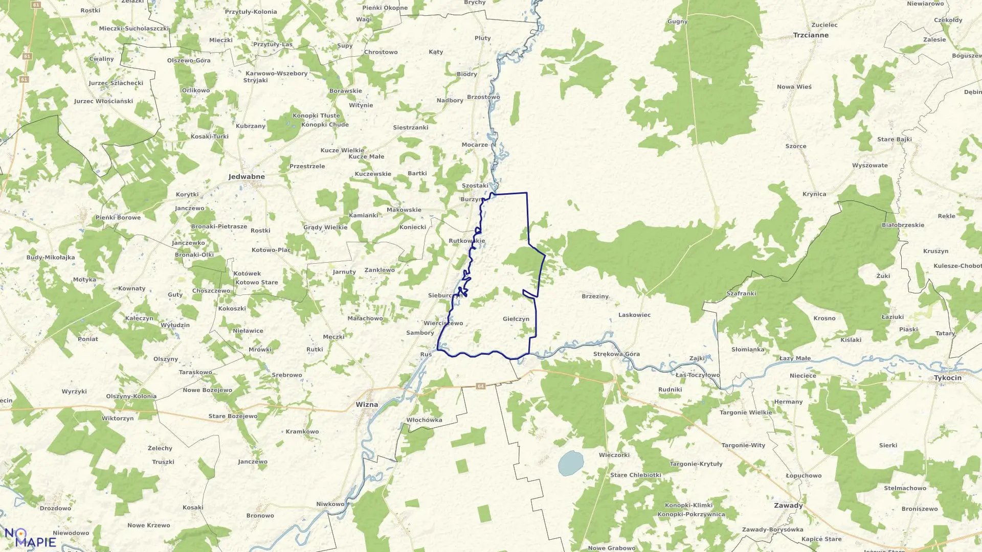 Mapa obrębu Giełczyn w gminie Trzcianne