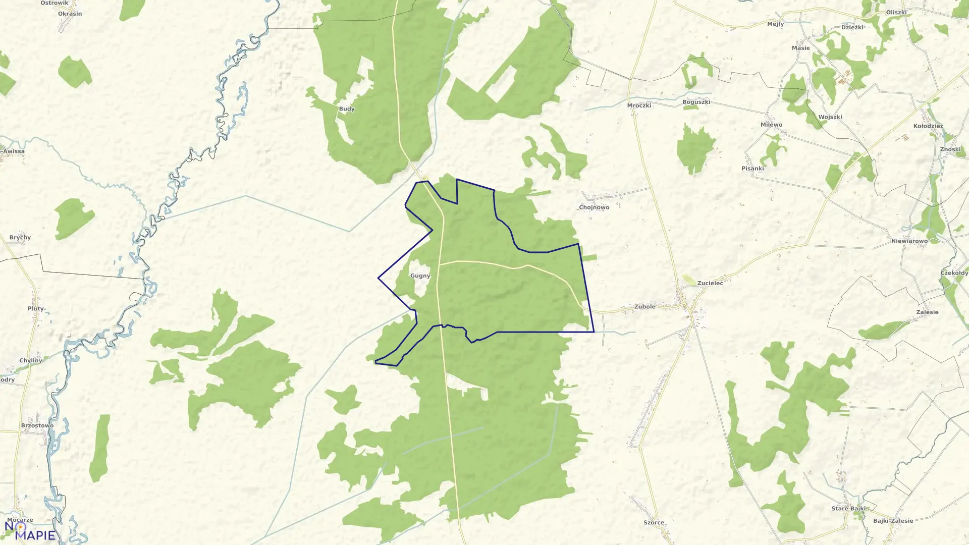 Mapa obrębu GUGNY w gminie Trzcianne