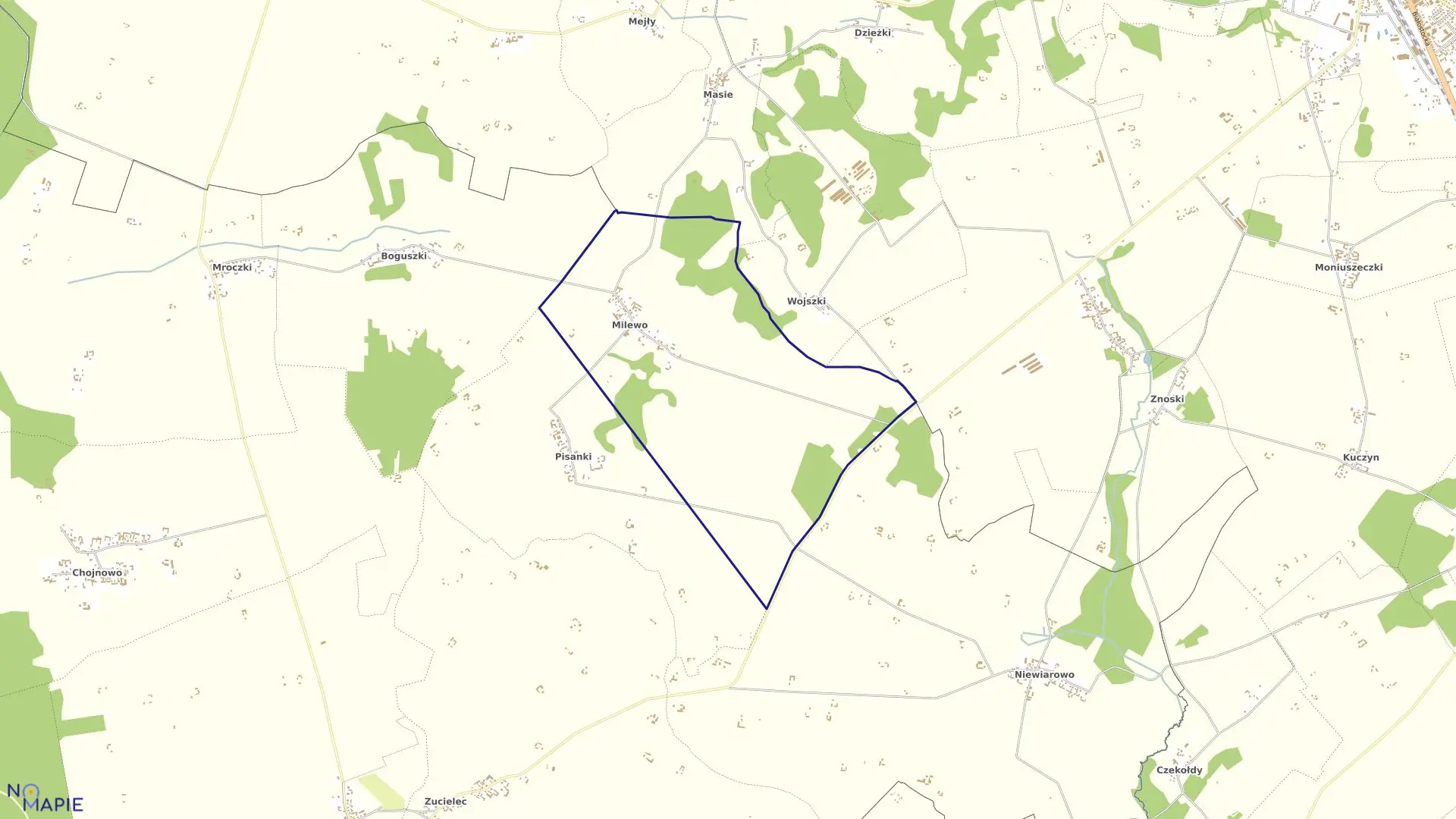 Mapa obrębu MILEWO w gminie Trzcianne