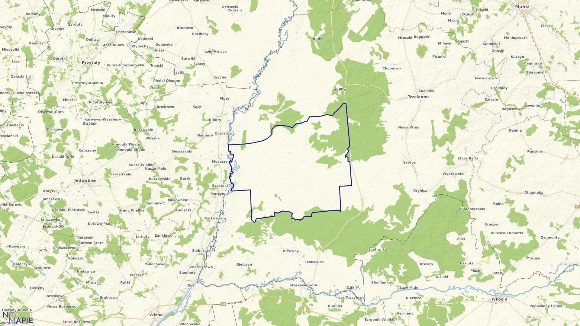 Mapa obrębu NOWA WIEŚ-BAGNO-ŁAW w gminie Trzcianne