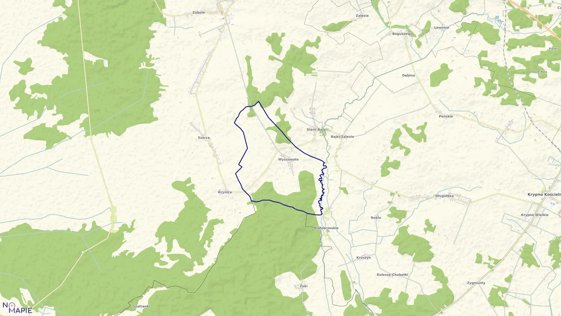 Mapa obrębu WYSZOWATE w gminie Trzcianne