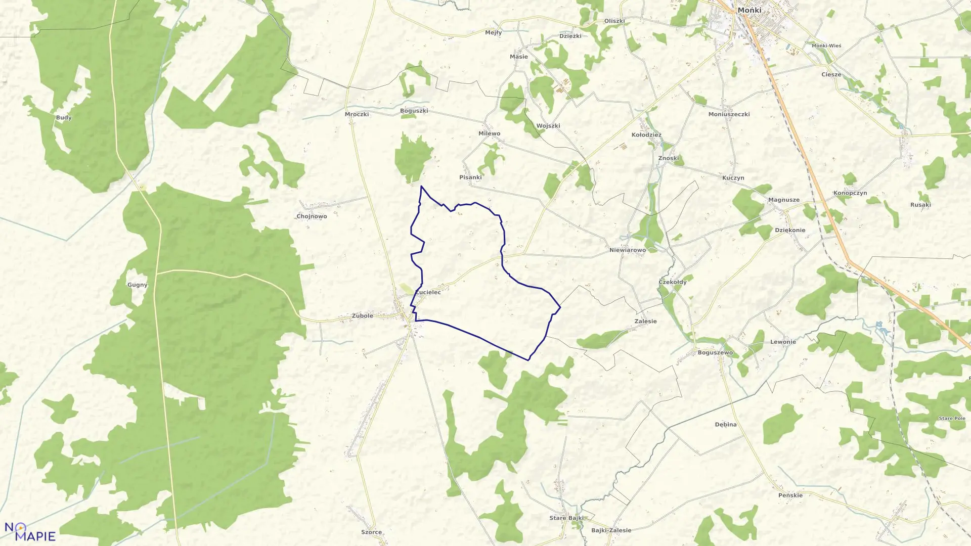 Mapa obrębu ZUCIELEC w gminie Trzcianne